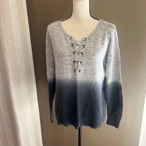American Eagle Women's Ombre Gray Cross Lace up Front Knit Sweater, Size Large